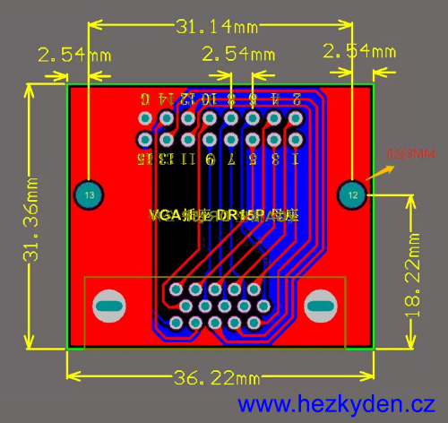 Adapter D-Sub 15 Cannon 15pin VGA - schéma/klišé zásuvka