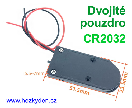 Bateriové pouzdro CR2032 dvojité - rozměry Bateriové pouzdro CR2032 dvojité - rozměry