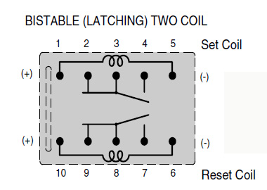 Bistabilní relé - zapojení vývodů