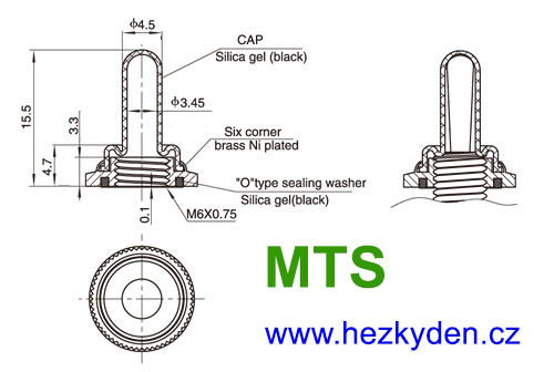 Čepička pro páčkové přepínače MTS - rozměry