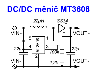 DC-DC měnič MT3608 - schéma zapojení