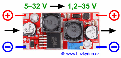 Univerzální DC/DC měnič XL6009 20 W - schéma připojení Univerzální DC/DC měnič XL6009 20 W - schéma připojení