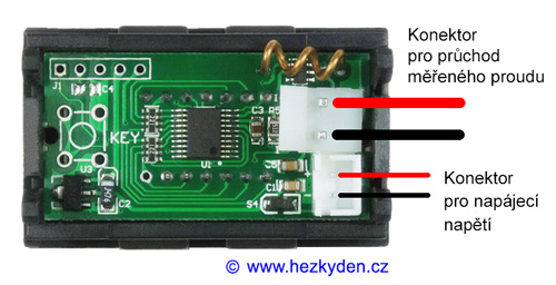 Digitální ampérmetr - připojení konektorů