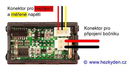 Kombinovaný voltmetr/ampérmetr - připojení konektorů