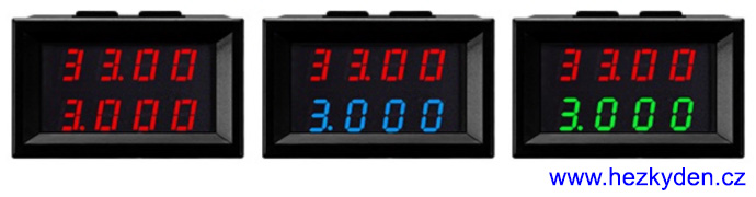 Panelový digitální voltmetr ampérmetr teploměr wattmetr 33V 3A 99W DC - displej