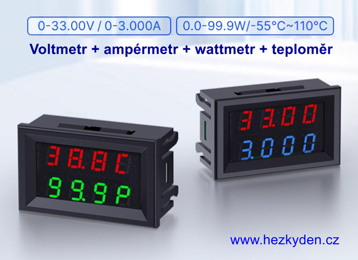 voltmetr + ampérmetr + wattmetr + teploměr