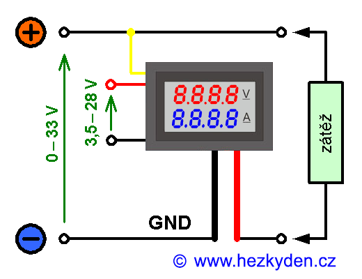 Kombinovaný voltmetr/ampérmetr - připojení na plovoucí napájení