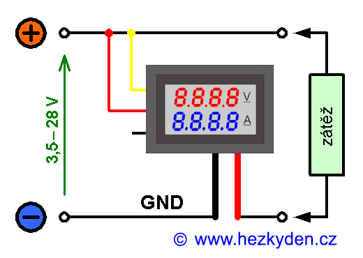 Kombinovaný voltmetr/ampérmetr - schéma měření vlastního napájecího napětí