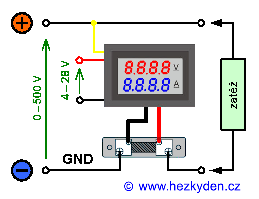 Kombinovaný voltmetr/ampérmetr - připojení na plovoucí napájení