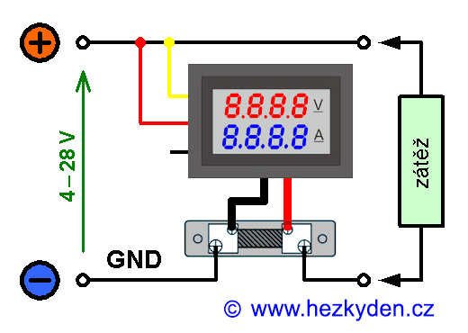 Kombinovaný voltmetr/ampérmetr - schéma měření vlastního napájecího napětí