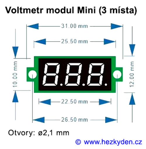 Voltmetr modul Mini (3 místa) - rozměry