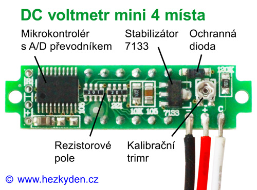 DC voltmetr LED modul mini 4 místa - konstrukce