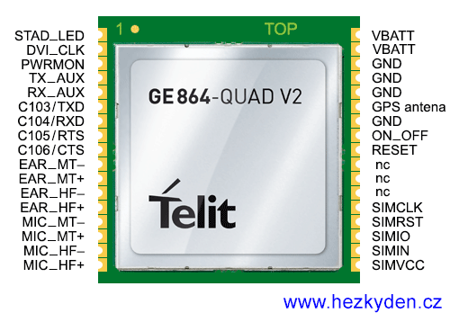 GSM modem Telit GE864 zapojení vývodů