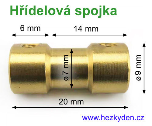 Mosazná spojka hřídel - rozměr
