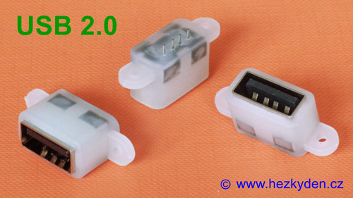 Konektor USB 2.0 typ A - zásuvka na panel/do DPS - bílá