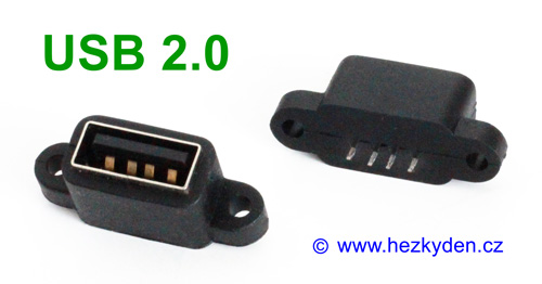 Konektor USB 2.0 typ A - zásuvka na panel/do DPS - černá