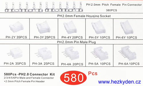 JST PH2.0 - střední sada 3 - 200 ks (580 ks)