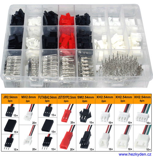 Konektory JST SYP + SM + JR + Futaba + MX + XH maxi univerzální sada - komponenty