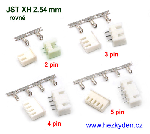 Konektory JST XH2.54mm - rovné piny