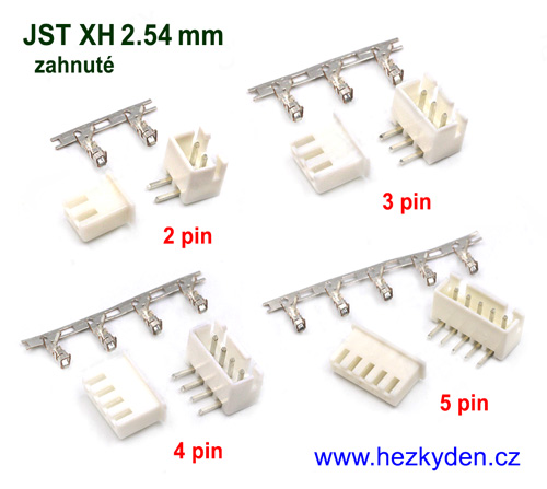 Konektory JST XH2.54mm - zahnuté piny