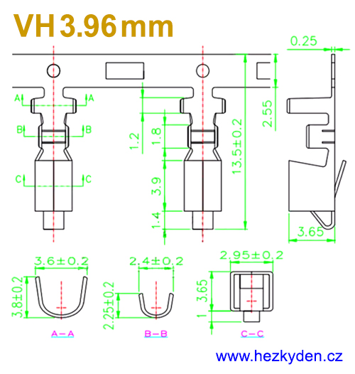Konektory VH3.96mm - rozměry