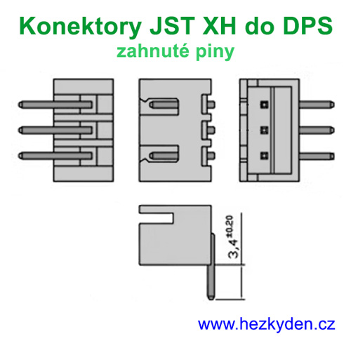 Konektory JST XH zahnuté piny