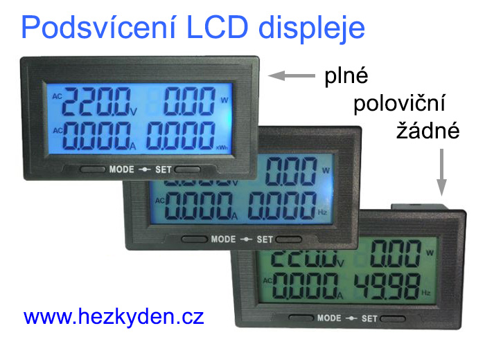 LCD síťový wattmetr - podsvícení displeje