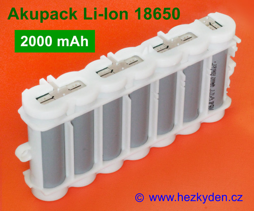 Li-Ion baterie 18650 Akupack 2000mAh - sbodovaný blok článků v plastové kostře