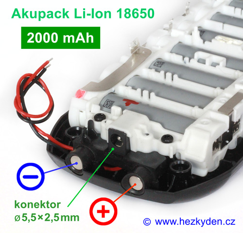 Li-Ion baterie 18650 Akupack 2000mAh - konektor