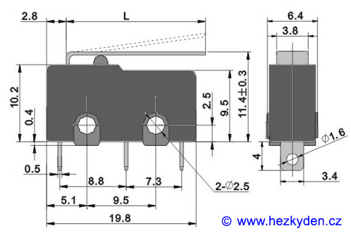 Mikrospínač 5A 250V rozměry