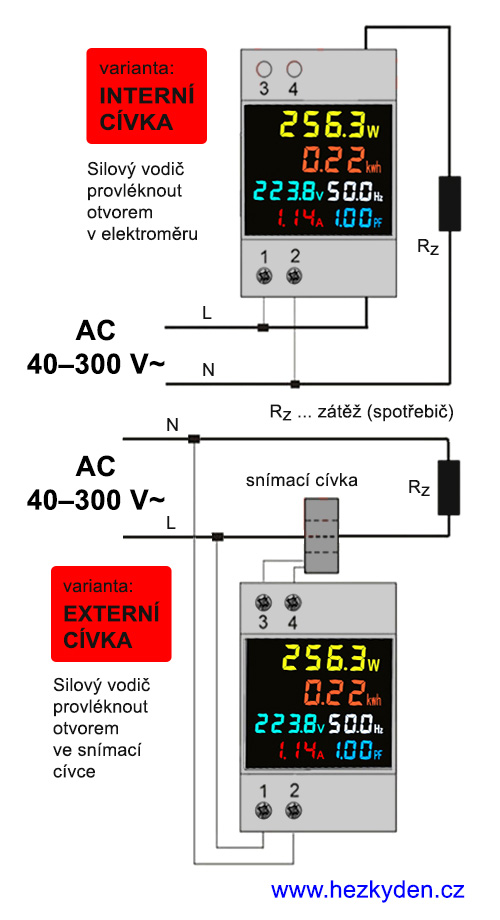 Multifunkční elektroměr na DIN lištu - schéma