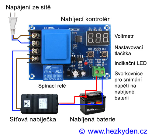 Nabíjecí kontrolér XH-M602 - zapojení