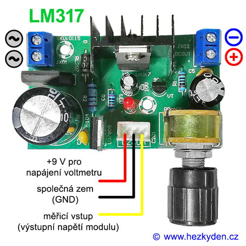 Napájecí modul usměrňovač regulovatelný stabilizátor LM317 potenciometr konektor