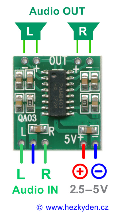 NF zesilovač 2x3W – zapojení modulu