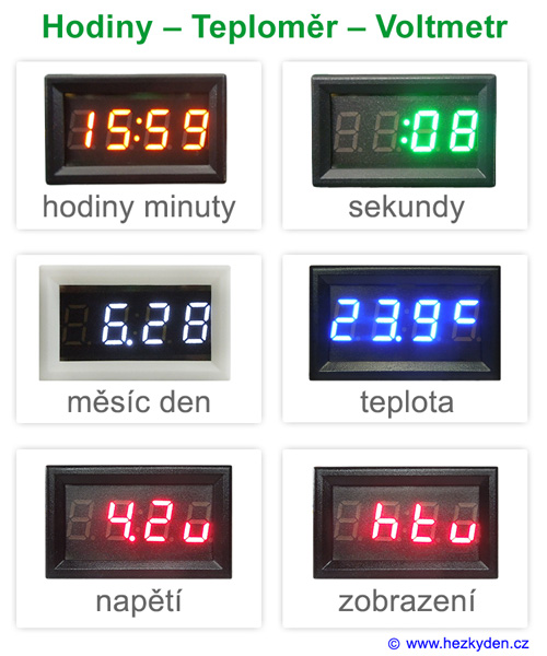 Panelové digitální hodiny/teploměr/voltmetr - displej