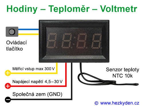 Panelové digitální hodiny/teploměr/voltmetr - schéma