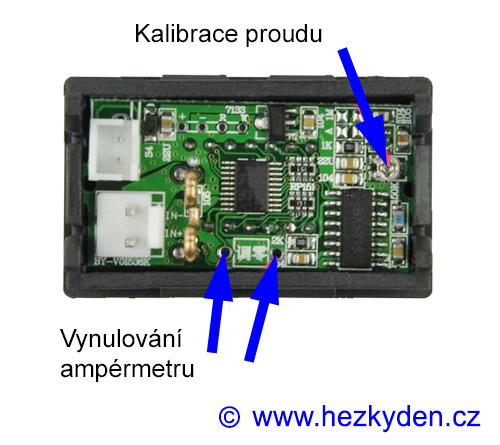 Panelový digitální ampérmetr LED - 5 míst - DC - kalibrace