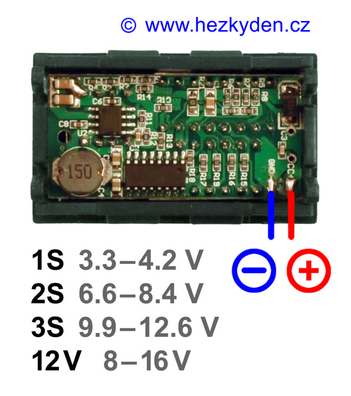 Panelový digitální LED voltmetr bargraf USB - schéma připojení