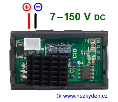 Panelový digitální voltmetr LED - 150V DC - zapojení