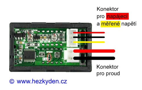 Kombinovaný voltmetr/ampérmetr 2x3 místa - připojení konektorů