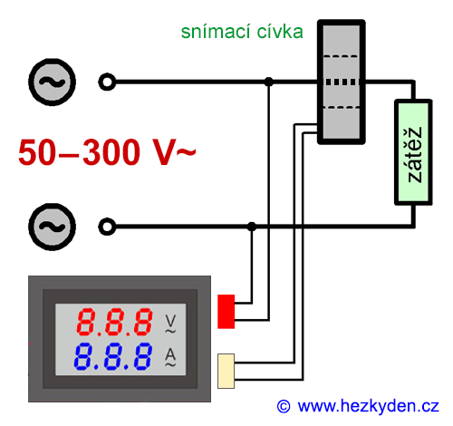 Panelový digitální voltmetr ampérmetr LED 300 V AC - schéma