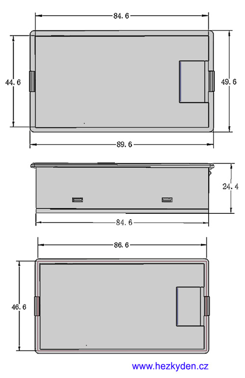 Panelový multifunkční wattmetr LCD 100V 20/50/100A DC - rozměry