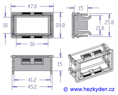 Panelový rámeček STANDARD - výkres s rozměry