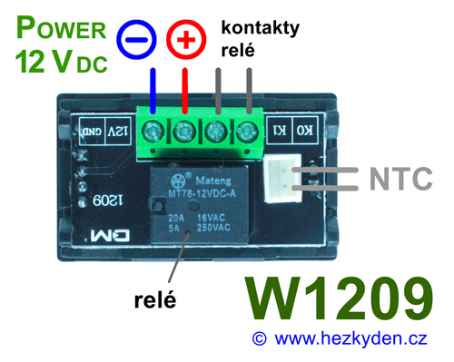 Panelový termostat W1209 - zapojení