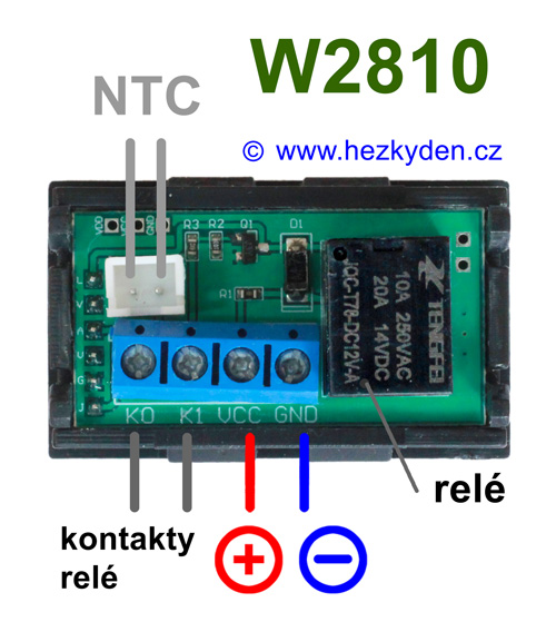 Panelový termostat W2810 - zapojení