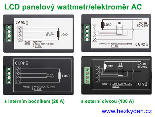 LCD panelový wattmetr a elektroměr - schéma