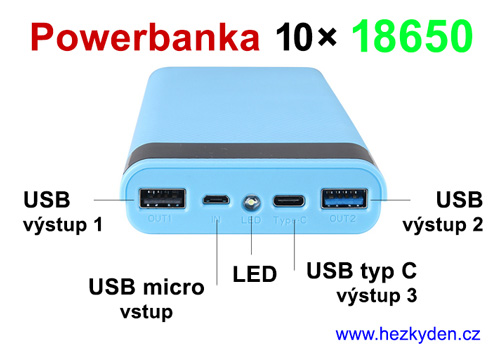 Powerbanka pro 10x baterie 18650 USB panel