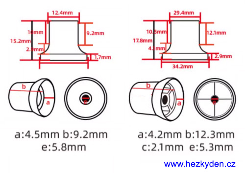Přístrojový knoflík hliníkový s límcem 6mm - rozměry