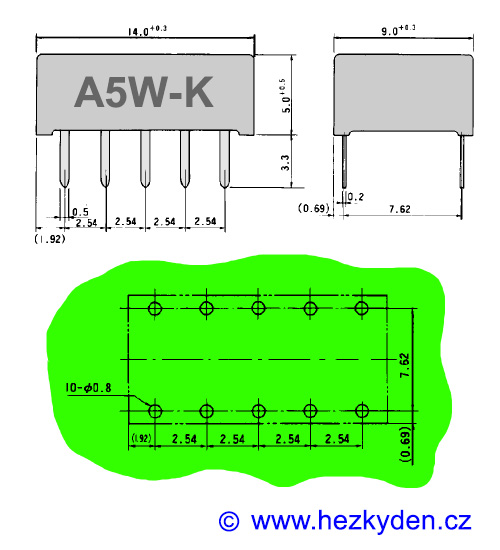 Relé Takamisawa A5W-K - rozměry