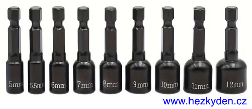 Sada nástrčných klíčů HEX - varianta B - 9 ks černé